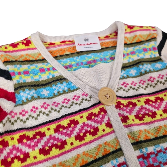 Hanna Andersson Girls Sweater Cardigan Size 100 | Colorful Fair Isle Stripe Knit - Picture 2 of 6